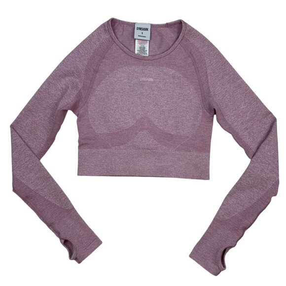 Gymshark Flex Sports Long Sleeve Crop Top S Light Purple Marled Thumb Hole Logo - Picture 11 of 11